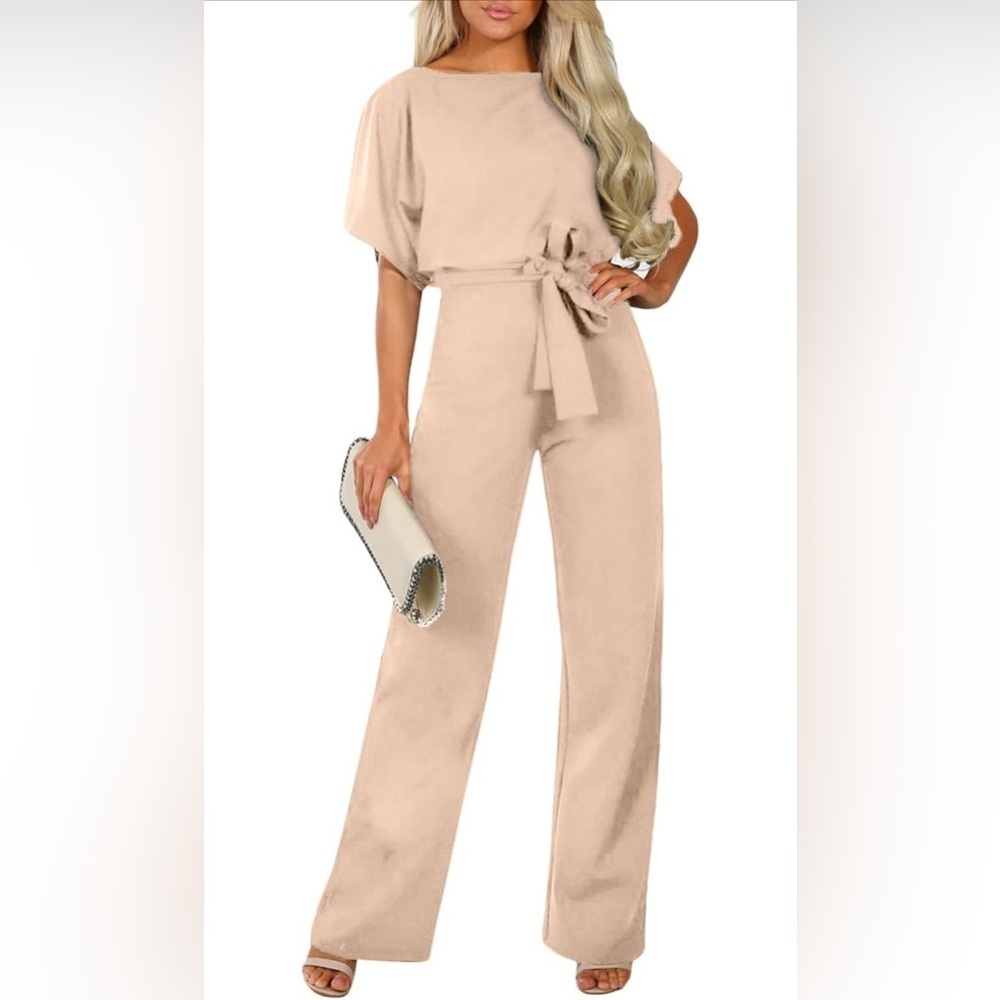 Women Casual Loose Short Sleeve Wide Leg Pant Romper Jumpsuits WITHOUT BELT